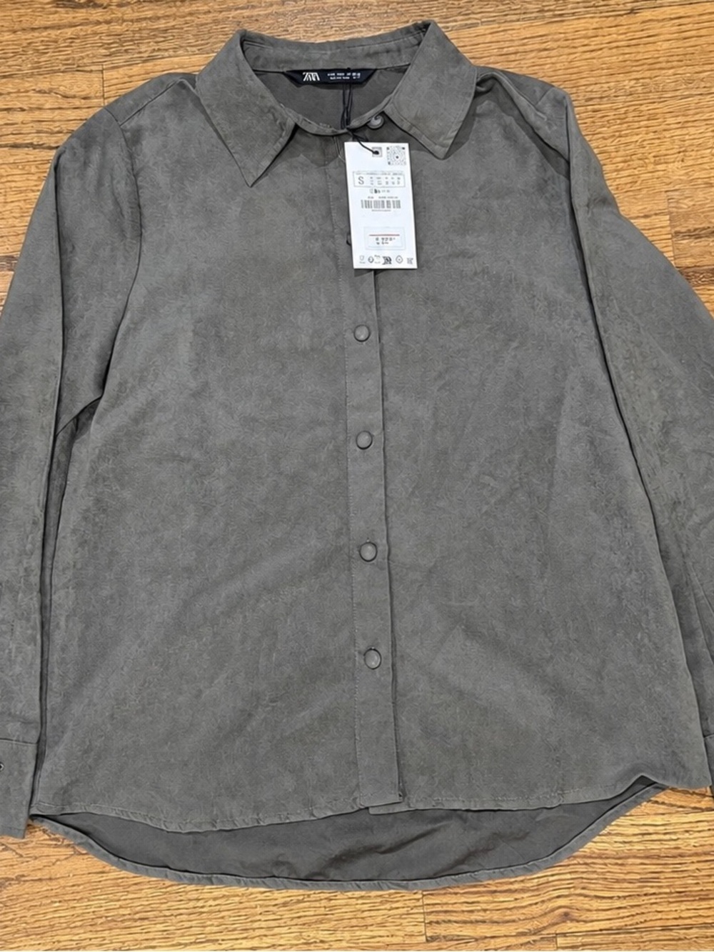 Zara Olive Green Suede Button-Down Shirt